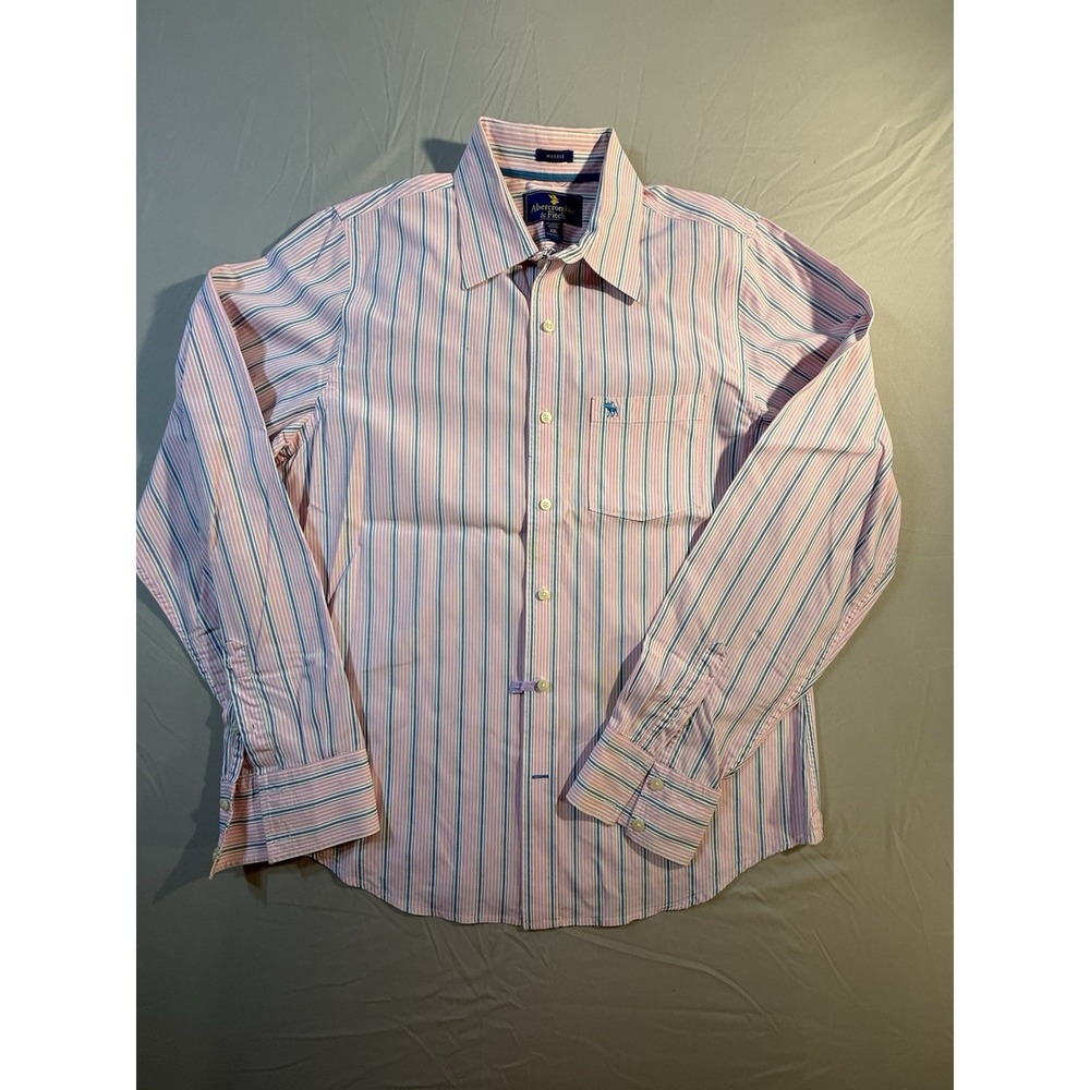 Men's Abercrombie & Fitch Shirt Long Sleeve Pink &Blue Stripe Size XXL Muscle